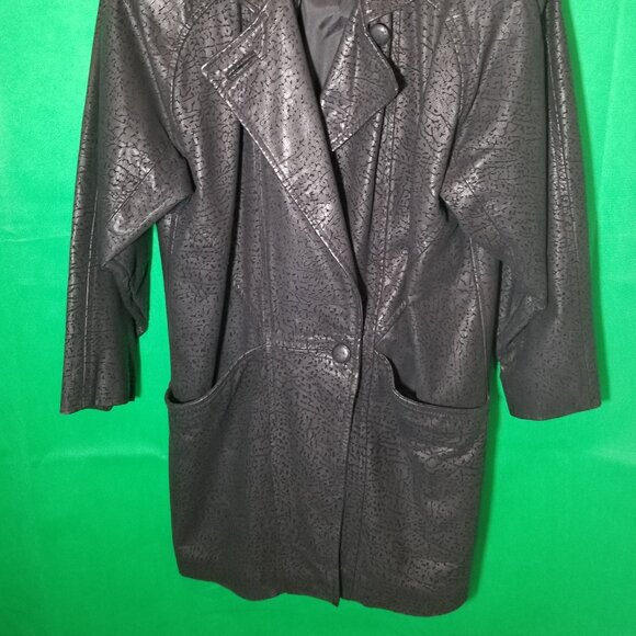 Gino Di Giorgio by Comint Coat Black Leather Texture 80s 90s Lined Size Small - Picture 2 of 8